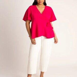 Eloquii Peplum Wrap Top Fuschia Pink Flutter Sleeves Women's Plus Size 20